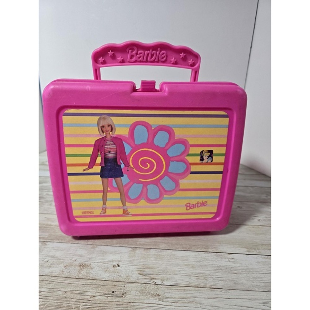 Barbie Thermos lunch Box Pink Vintage 1990's Collectible 1998 Pink Flower‎